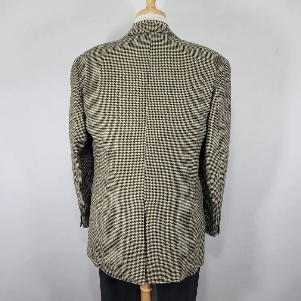 VTG Chaps Ralph Lauren Men's Sport‎ Coat Blazer Beige Houndstooth Wool Sz 42L
